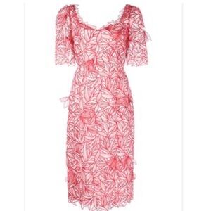 MARCHESA NOTTE Red Sheer Floral 3D Dress NWOT Size 4